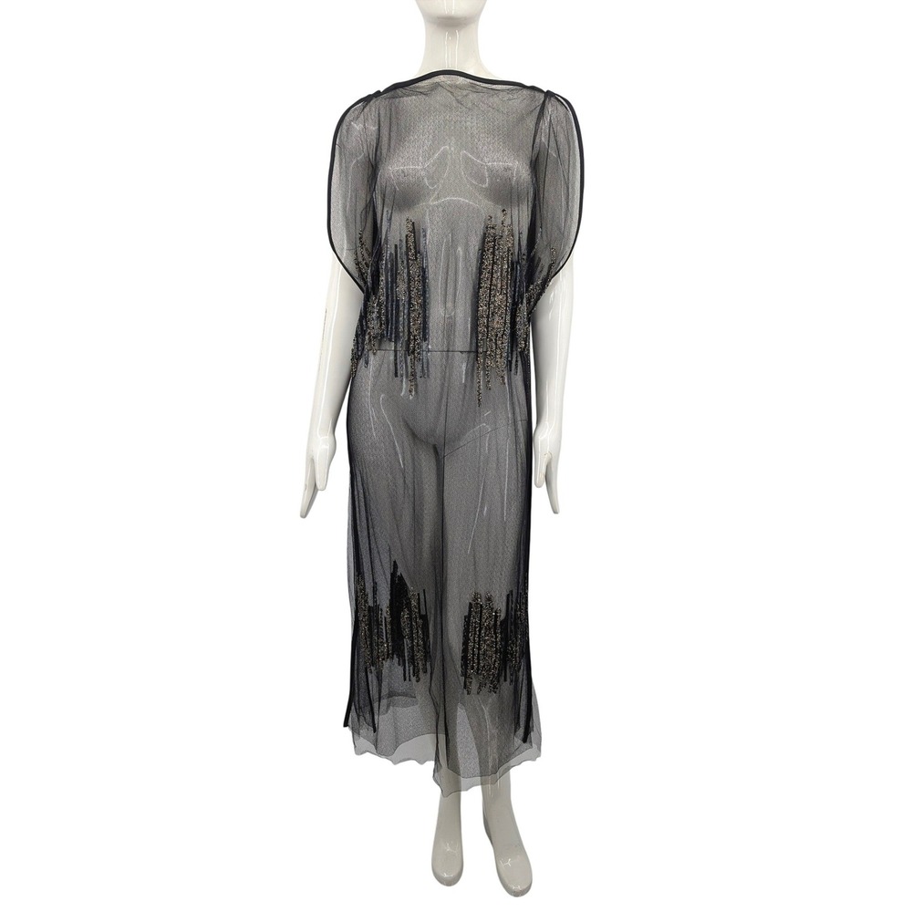Maiyet Fall 2014 Runway Sheer Beaded Mesh Dress Cover Up Black Size 36 Silk Trim